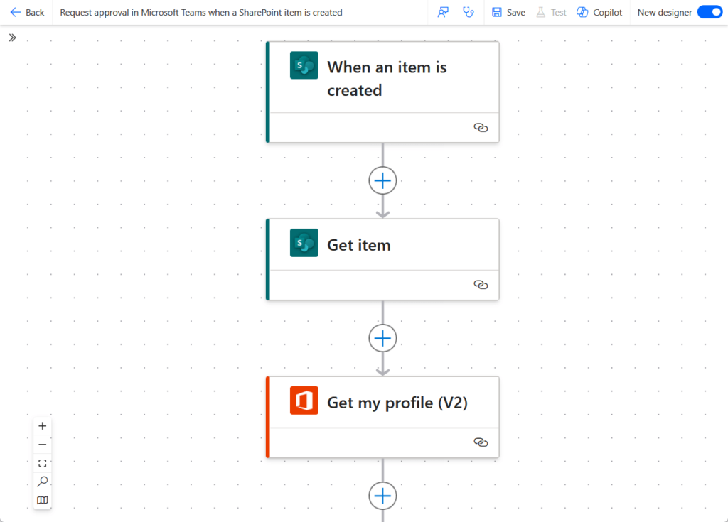 power automate canvas for editing a flow