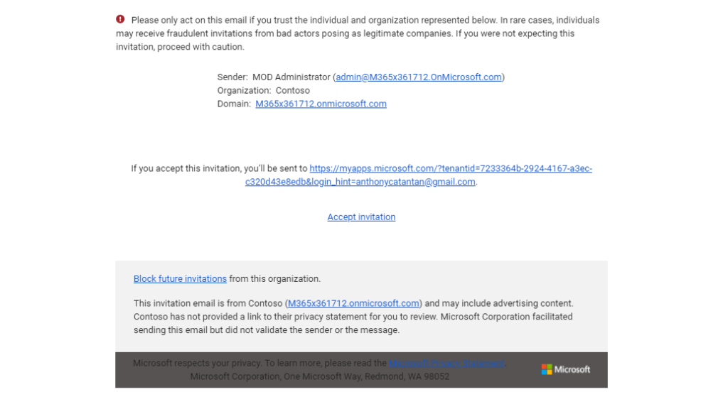 The guest you invited via Azure AD B2B collaboration will receive an email notification.