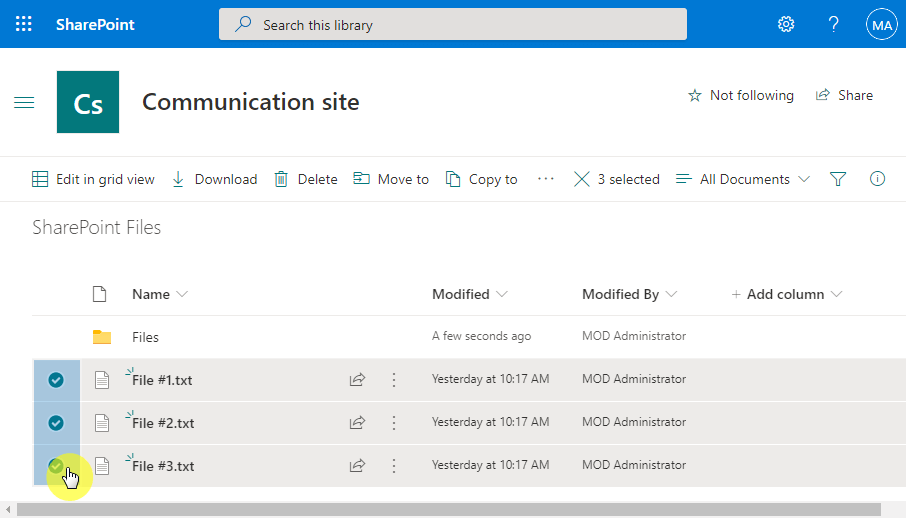 Click the radio boxes first at the left side of the file names.
