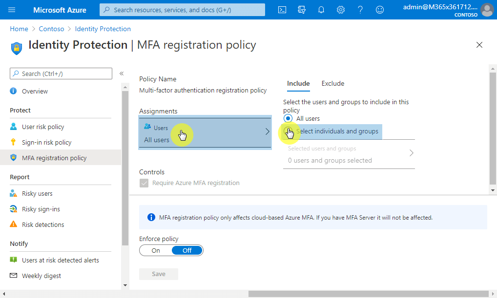 Change the MFA registration policy