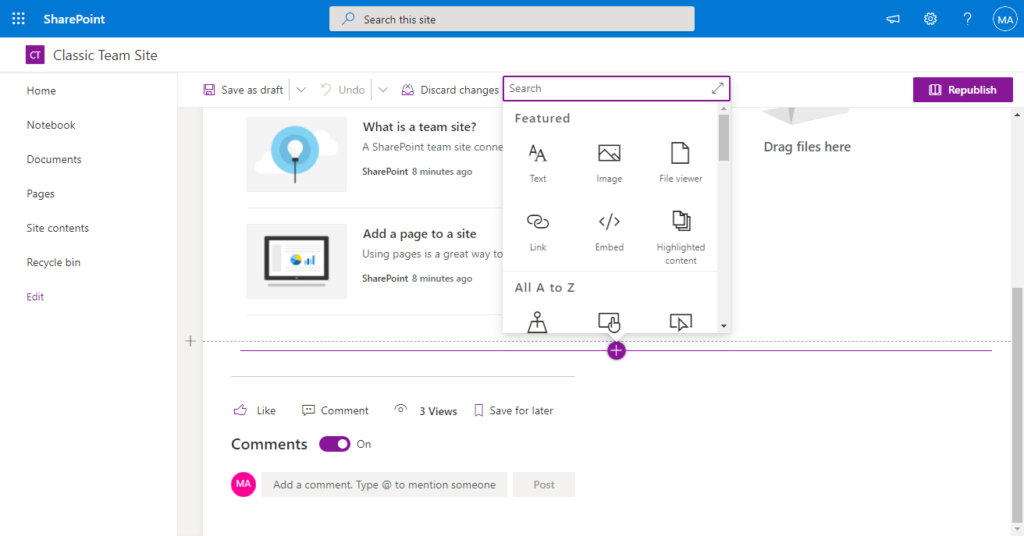 How to edit a SharePoint site with the modern page builder