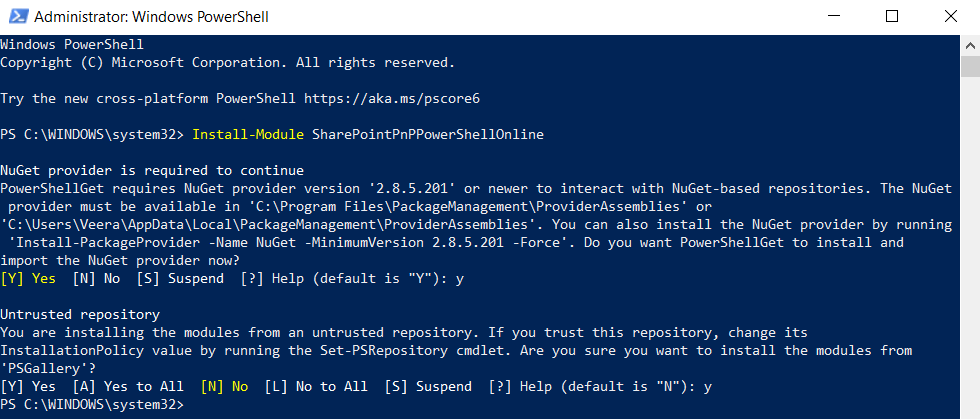 Installing PnP PowerShell
