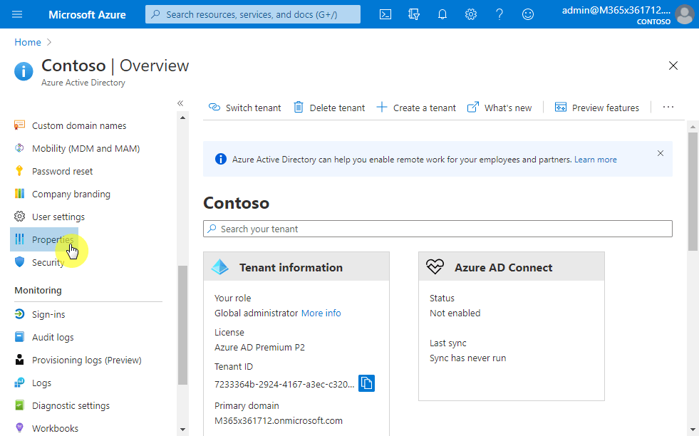 Azure directory properties