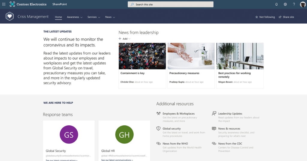 How a SharePoint modern site looks like
