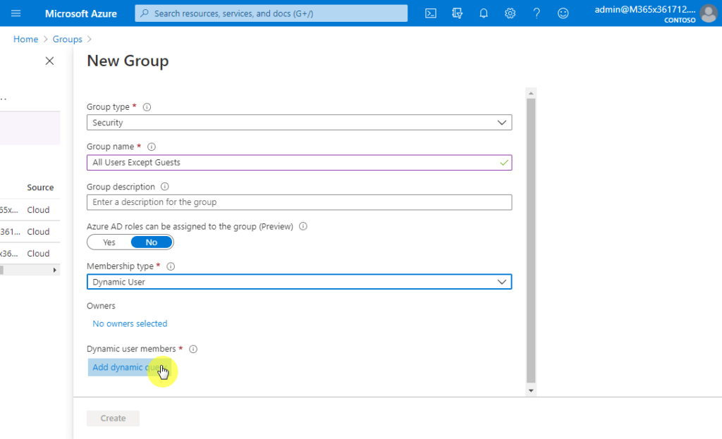 Configure the settings for the new group