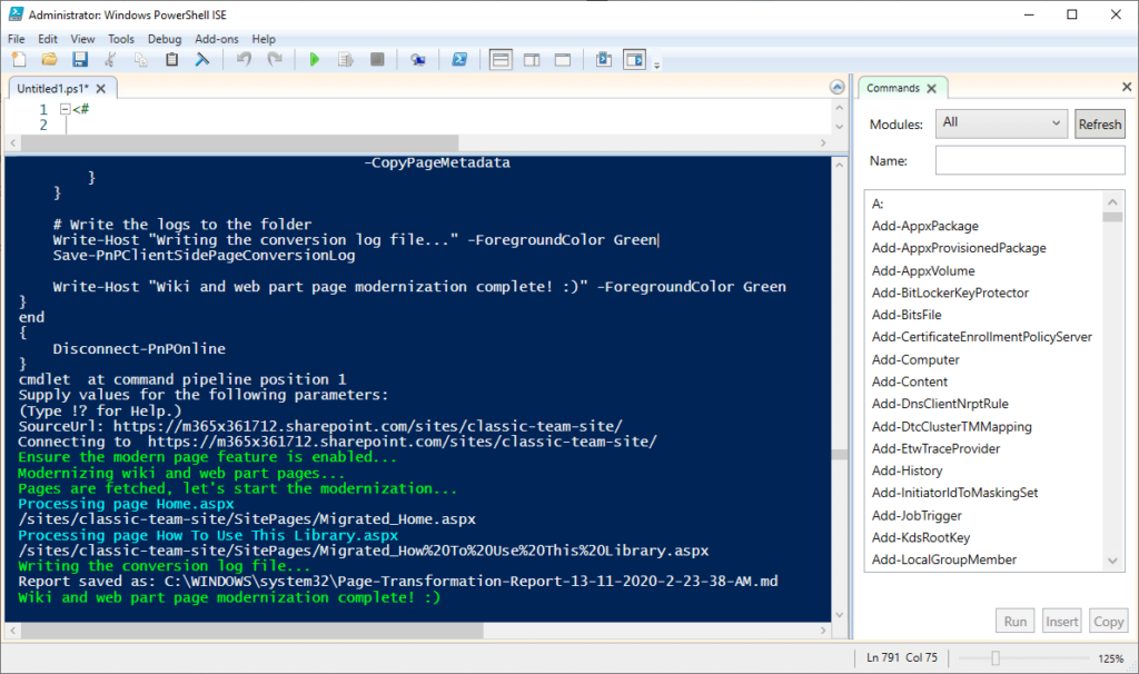 modernization complete from powershell ise