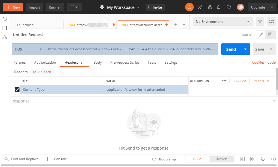 Enter the new request URL and header information
