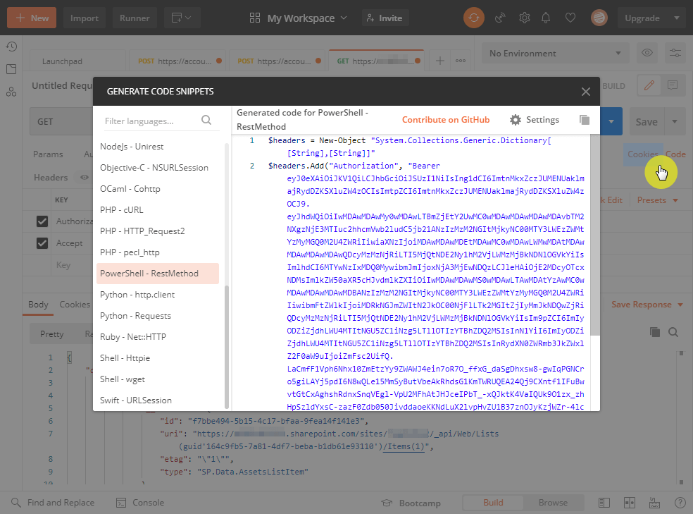 How to generate a post snippet in Postman
