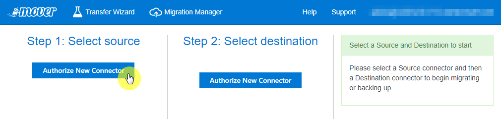 Select the source by clicking on the "Authorize New Connector" box
