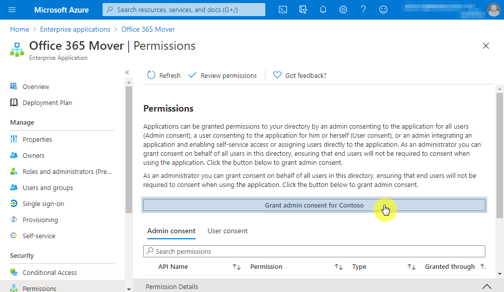 Grant admin consent for contoso
