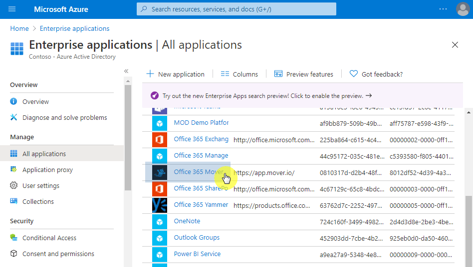 Find the Office 365 Mover app from the list
