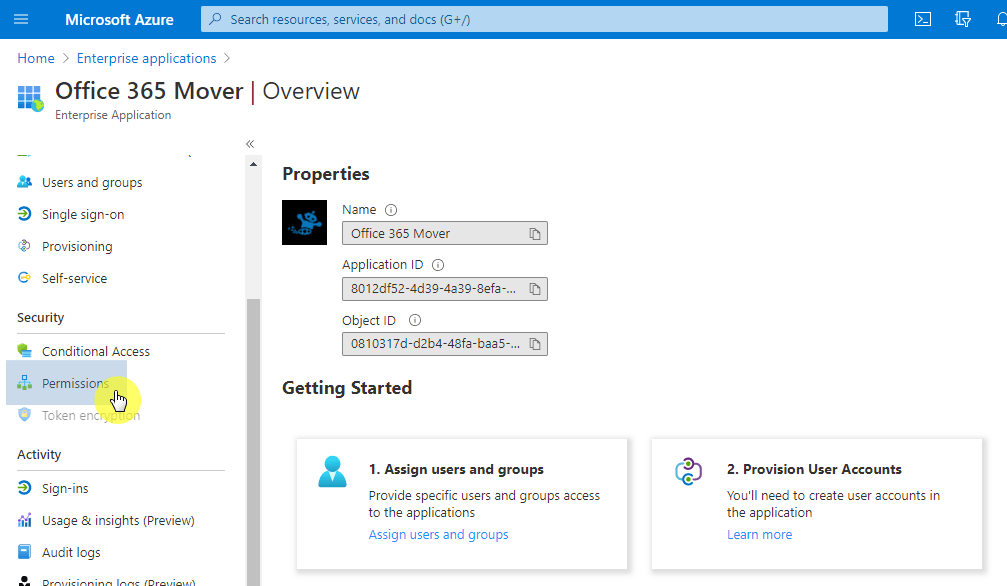 Click on permissions from the left side pane
