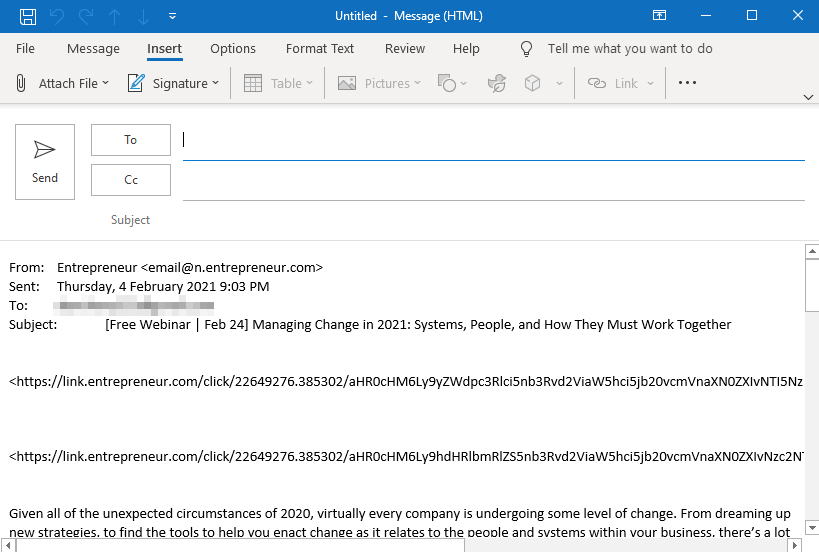 An email with an attached text-only email