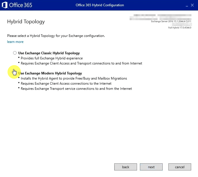 Use Exchange Modern Hybrid Topology