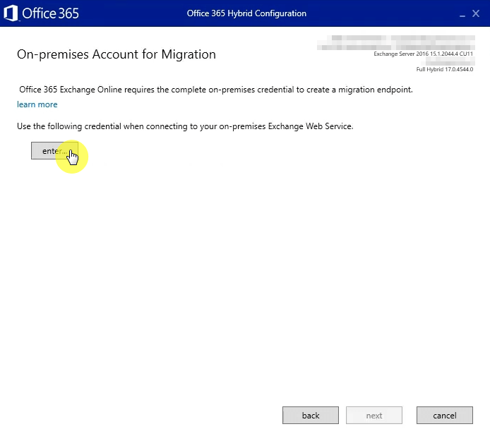 Provide On-Premises Account for Migration