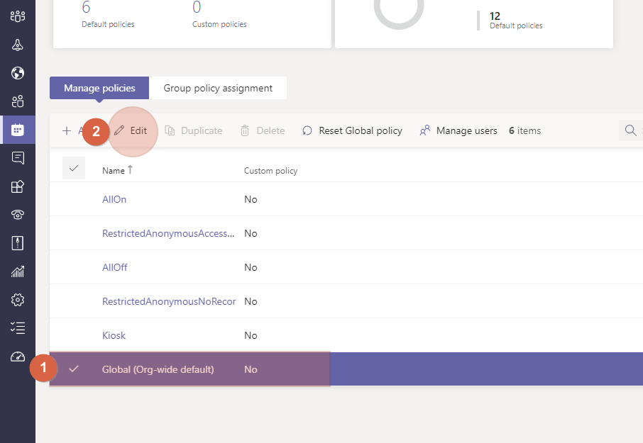How to edit default meeting policies
