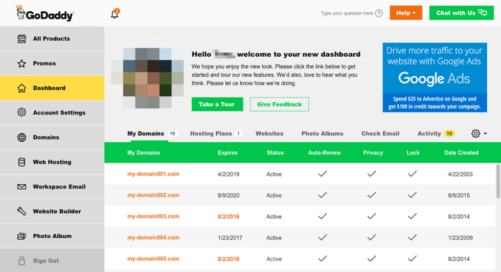 GoDaddy Dashboard
