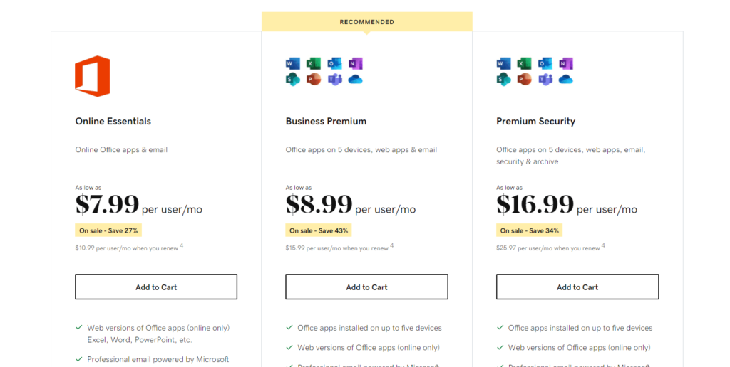 GoDaddy Microsoft Office 365 Plans