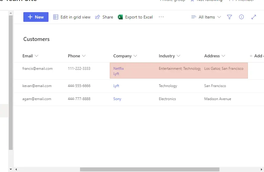 A list with multiple lookup values
