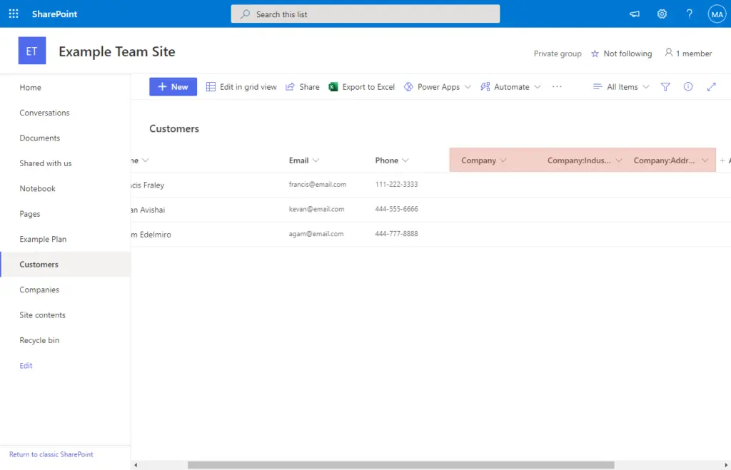 How a newly created lookup column looks like.
