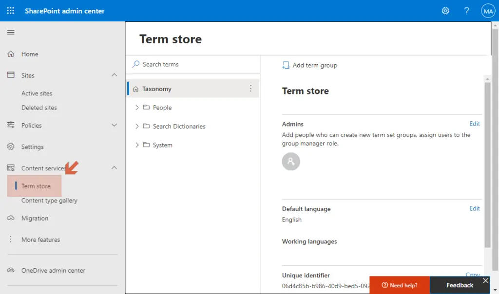 How to access the term store feature
