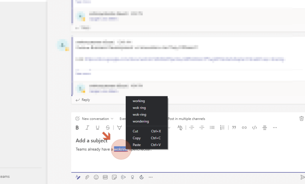 Spell check working perfectly on Teams