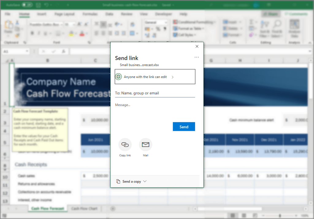 You can edit the share link properties and send the link directly to others on the newly opened window.