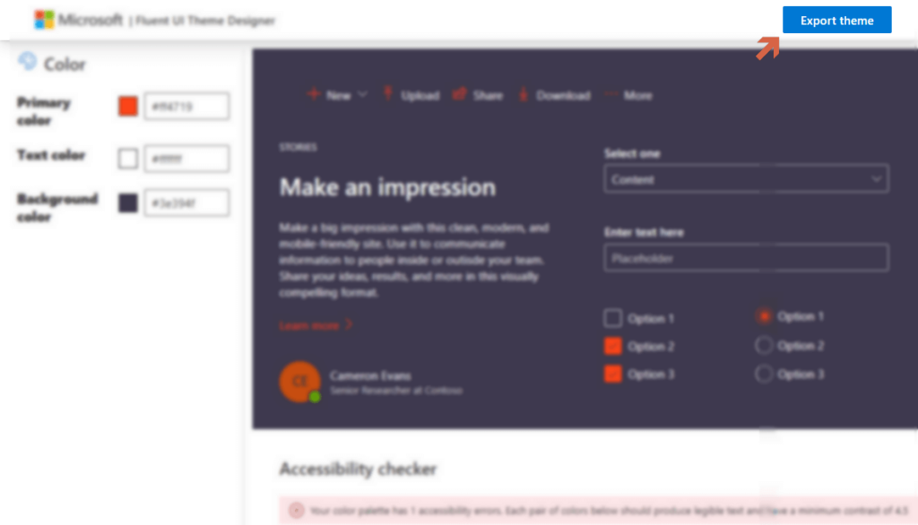 How to export the theme from the Fluent UI Theme Designer
