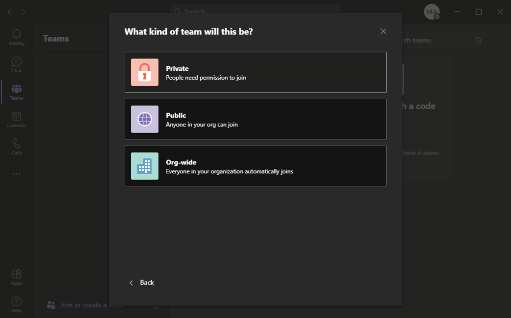What are the kinds of team in Microsoft Teams

