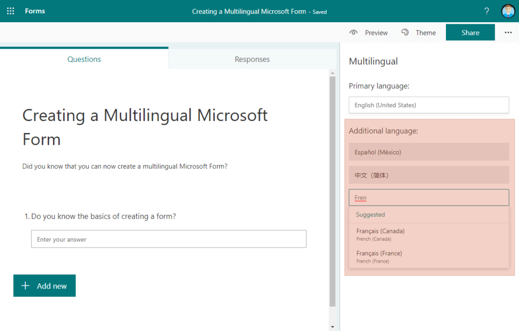 Below the primary language setting, you can find the option to add more languages by simply typing them out on the form provided.
