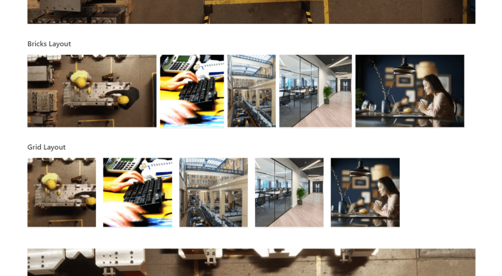 Images retain their aspect ratio on a bricks layout while images are cropped to a square on a grid layout