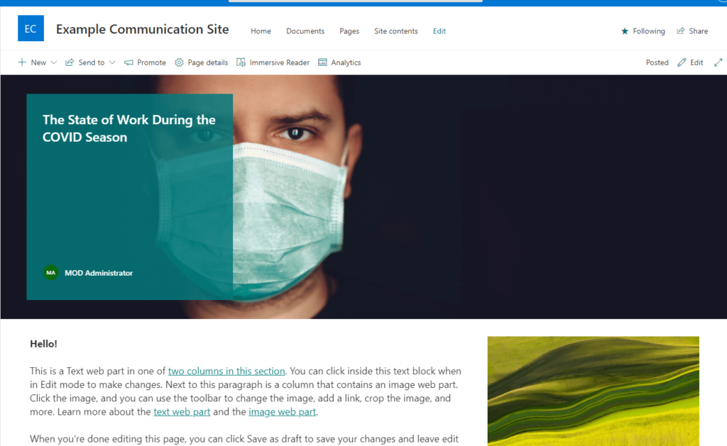 For best results, use an image with at least a 16:9 aspect ratio on the page title area