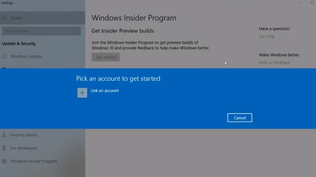 Link a Microsoft Account to the Windows Insider Program
