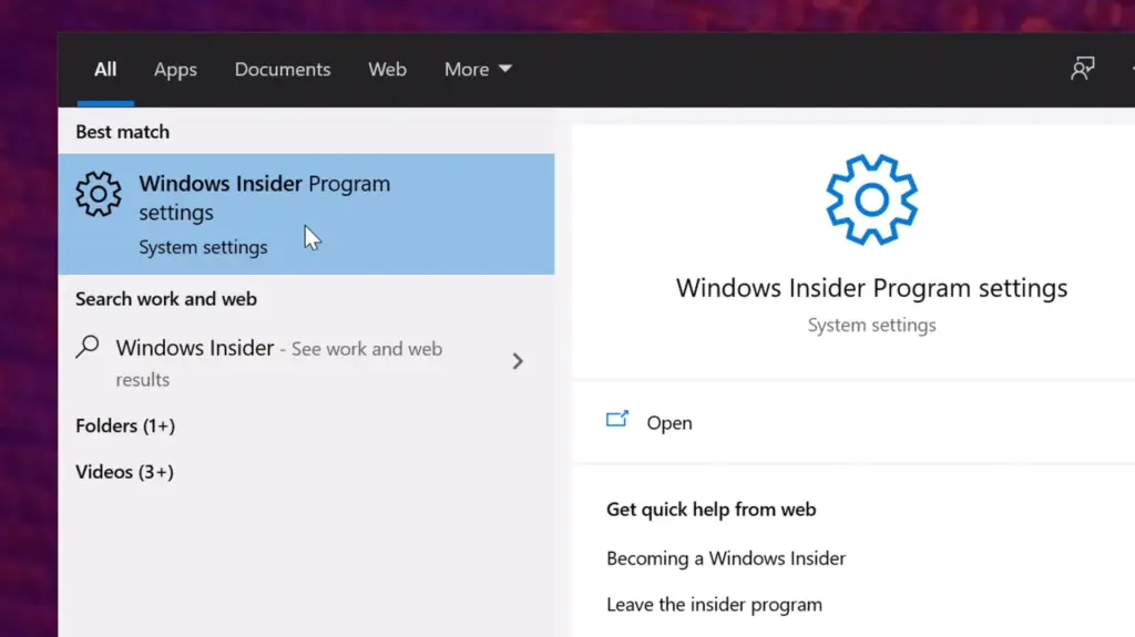 Search for the Windows Insider Settings by typing out "windows insider" on the searchbar
