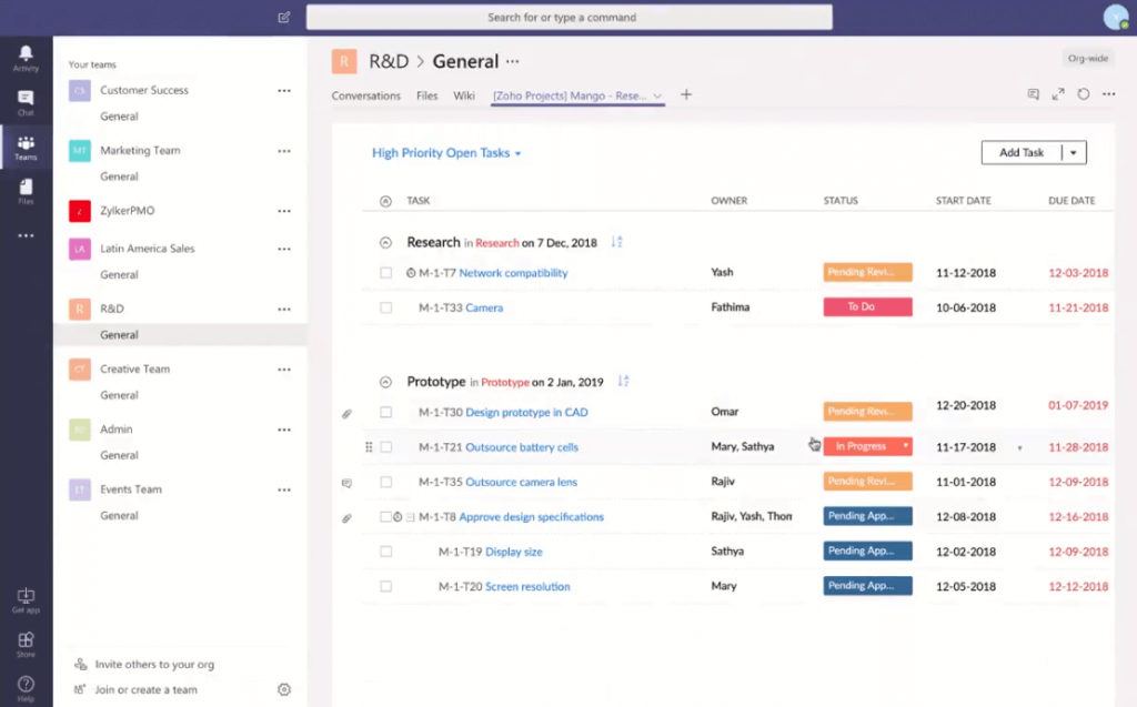 Zoho Projects and Microsoft Teams Integration