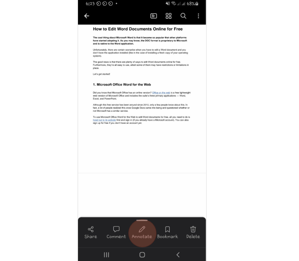 How to use OneDrive's annotation tools on a document