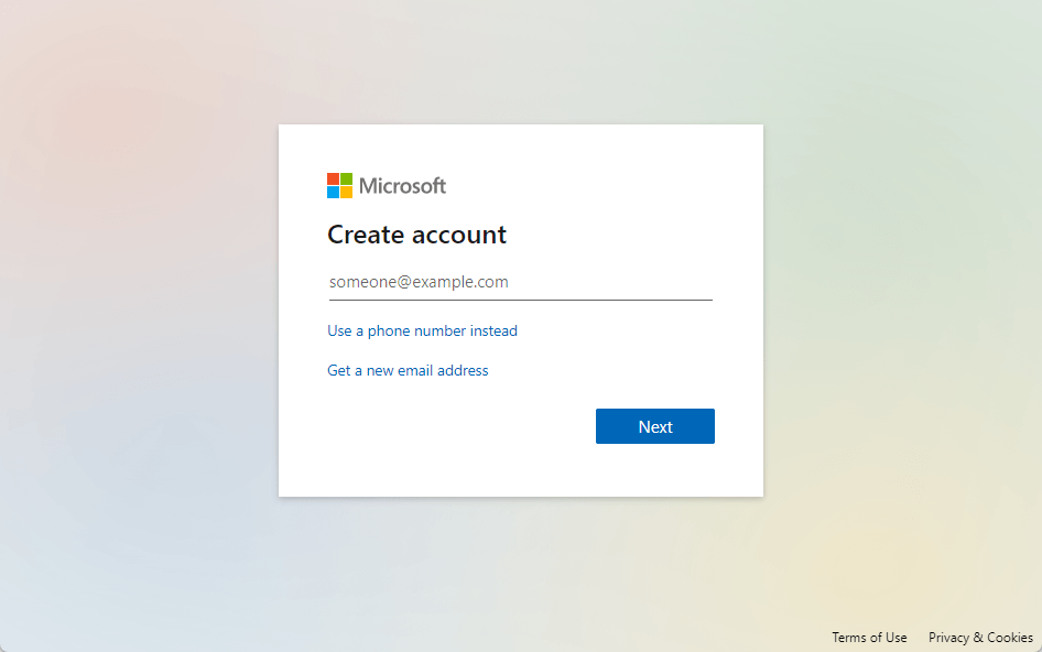 Enter an existing email address on the form provided