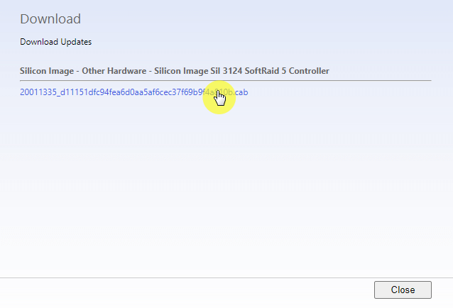 Click the .cab link to download the hardware update