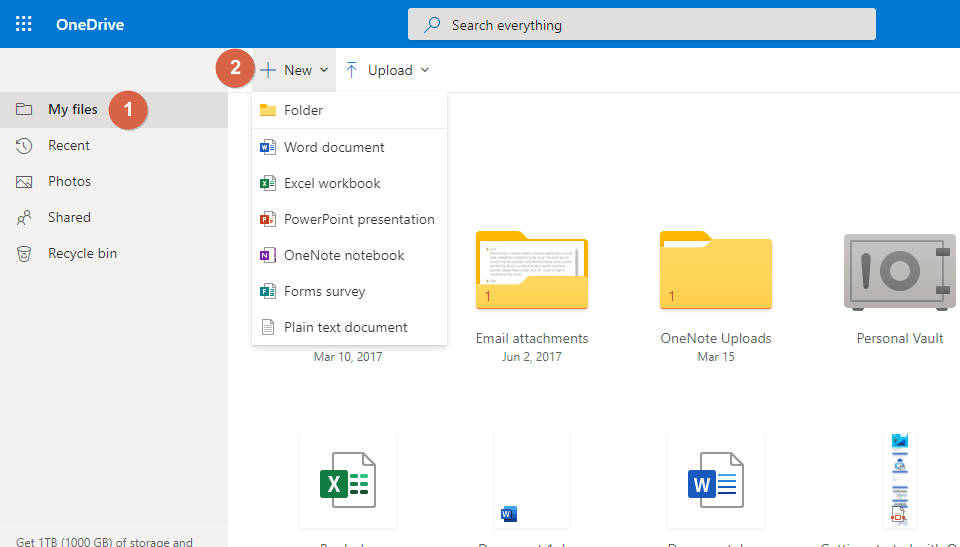 Choose the type of file you want to create after clicking the new button