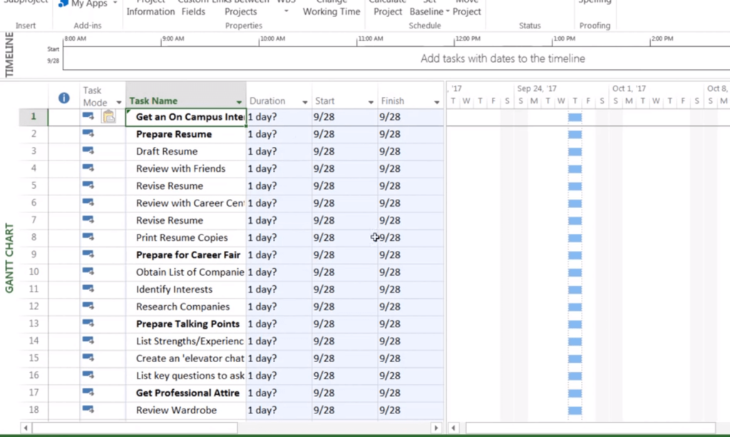 timeline gantt chart in microsoft project