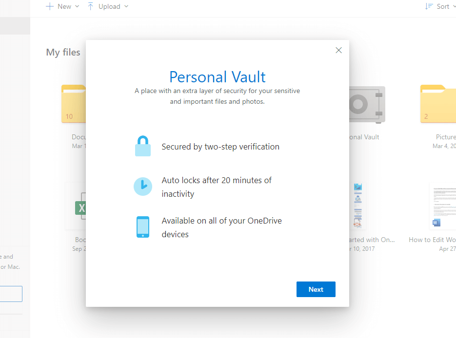 Open your personal vault to place your files inside it