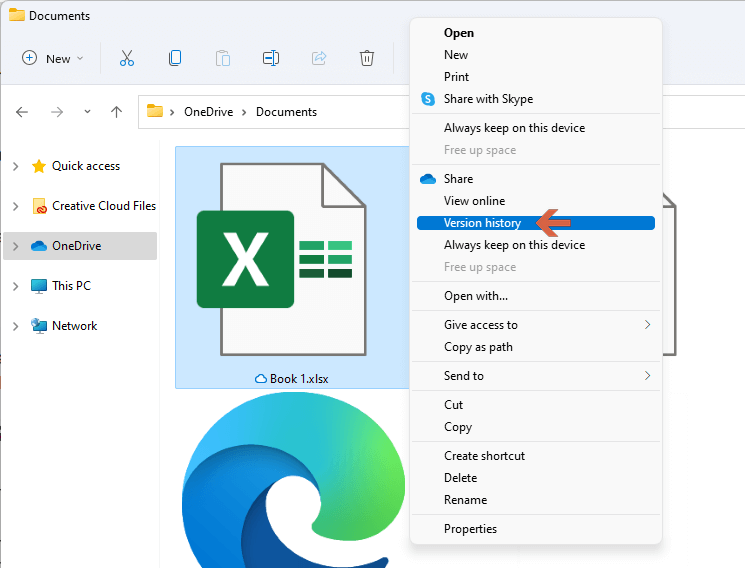 To view the version history, right-click on a file and select the select version history option