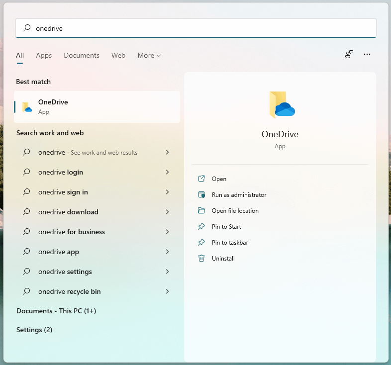 Search for Microsoft OneDrive on the taskbar
