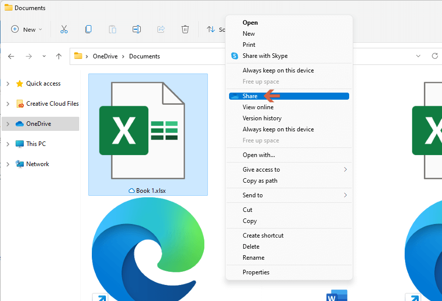 The share option has a blue cloud icon in the right side