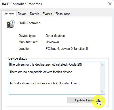 On the device properties, click on the update driver button