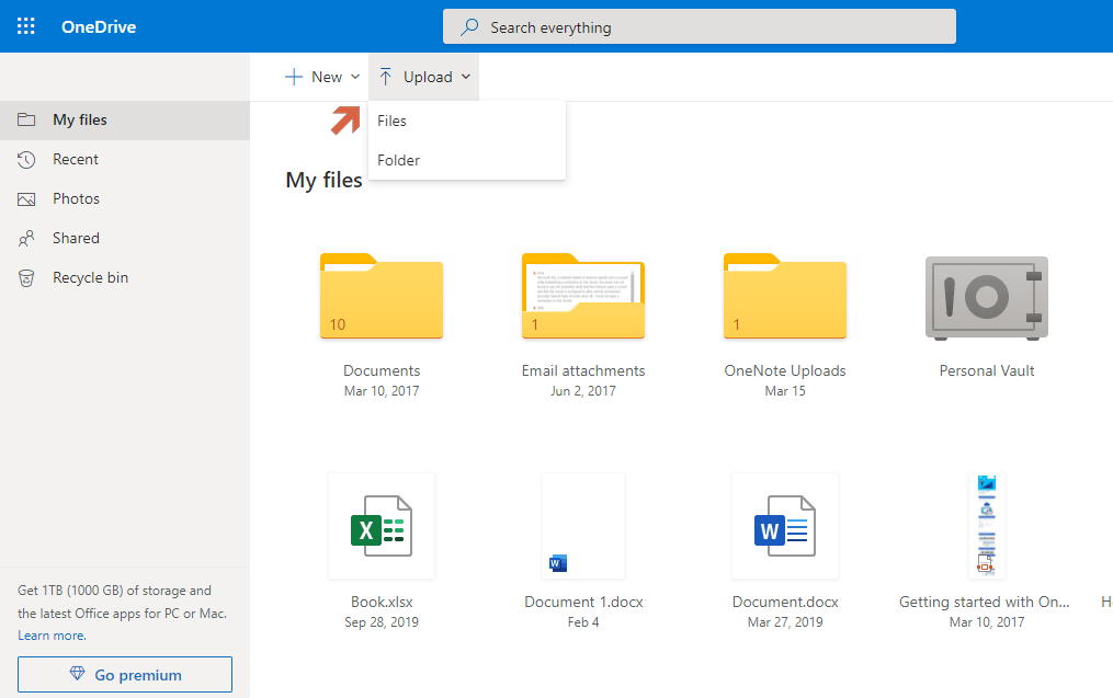 Choose the file or folder you want to upload after clicking the upload button