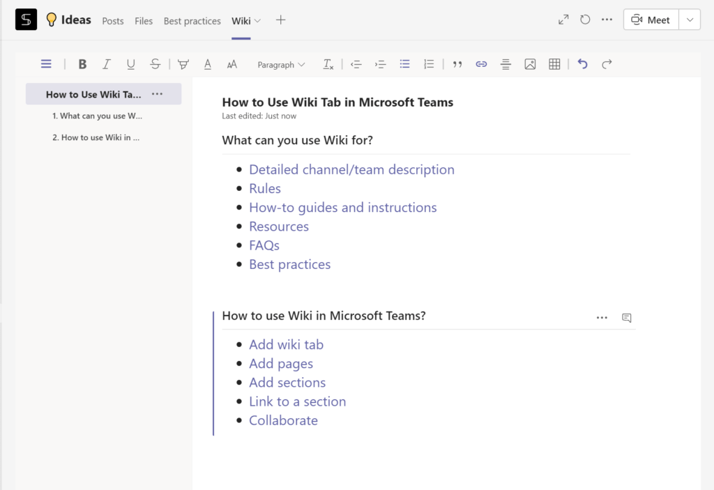 Wiki for MicrosoftTeams
