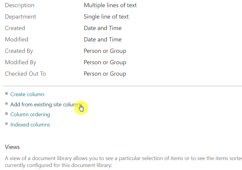 How to add from existing site columns