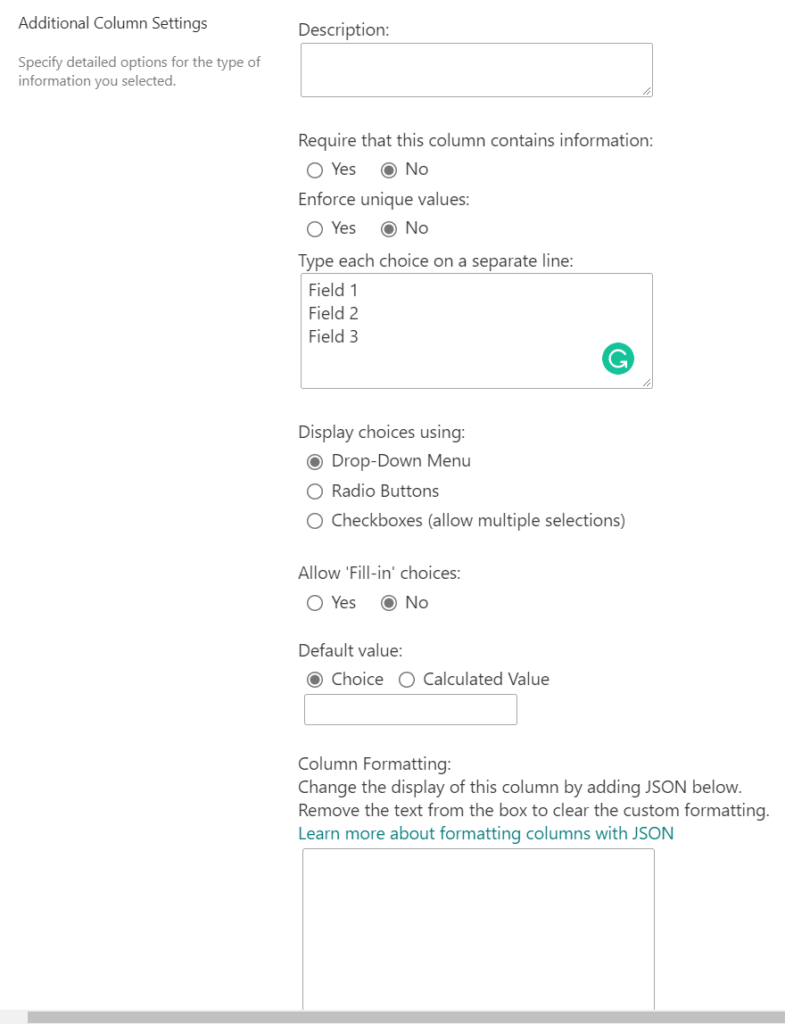 Provide additional information about the new column
