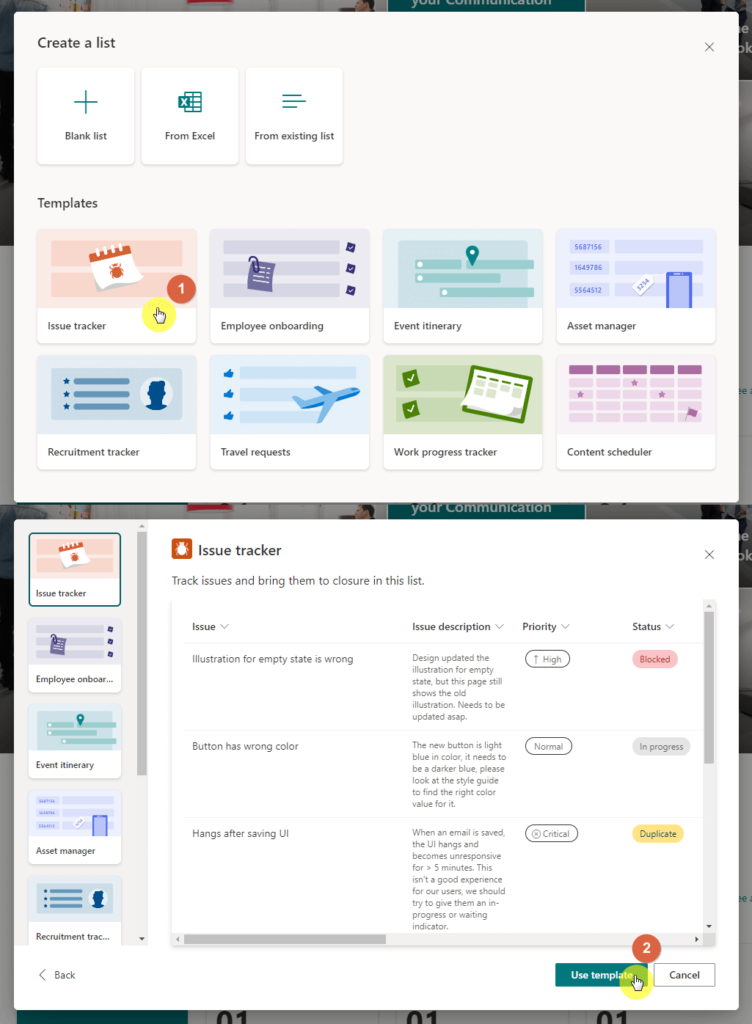 How to use the issue tracker list template in SharePoint